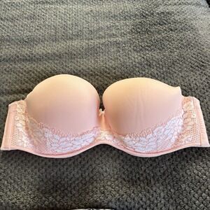Cacique EUC Pink Lace Underwire Padded Boost Multiway‎ Strapless Bra Size 44C